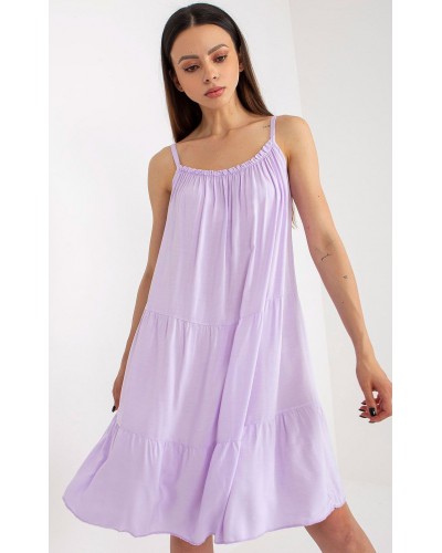 Rochie midi lila din vascoza vaporoasa cu volane Amedia - dyandra.ro