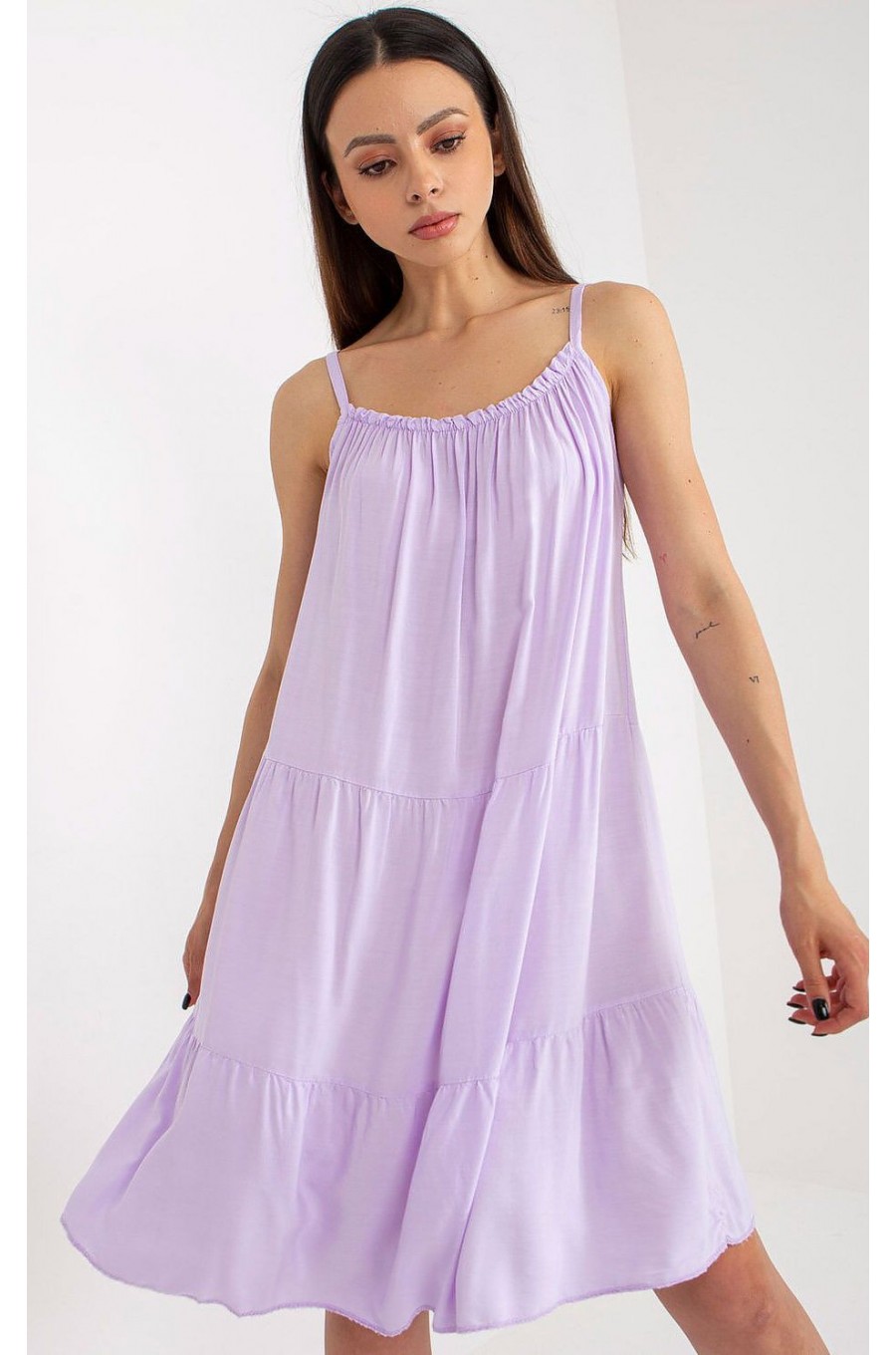 Rochie midi lila din vascoza vaporoasa cu volane Amedia Rochie midi lila din vascoza vaporoasa cu volane Amedia 1 - dyandra.ro