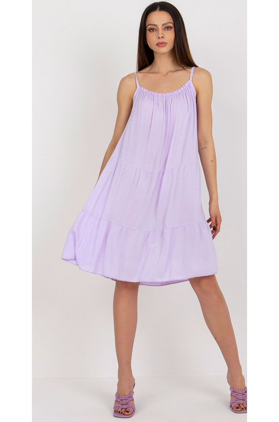 Rochie midi lila din vascoza vaporoasa cu volane Amedia Rochie midi lila din vascoza vaporoasa cu volane Amedia 2 - dyandra.ro