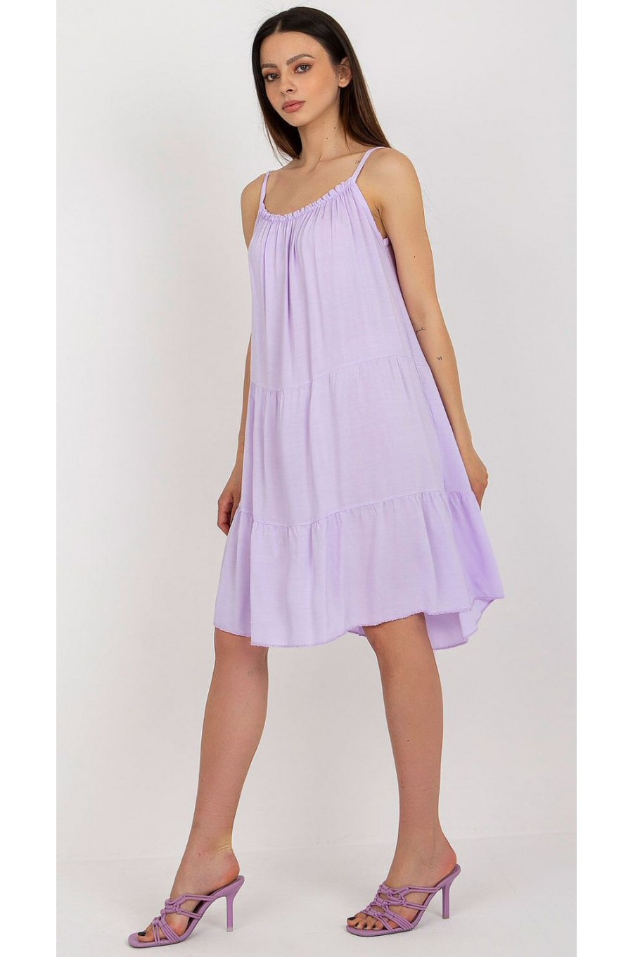 Rochie midi lila din vascoza vaporoasa cu volane Amedia Rochie midi lila din vascoza vaporoasa cu volane Amedia 4 - dyandra.ro