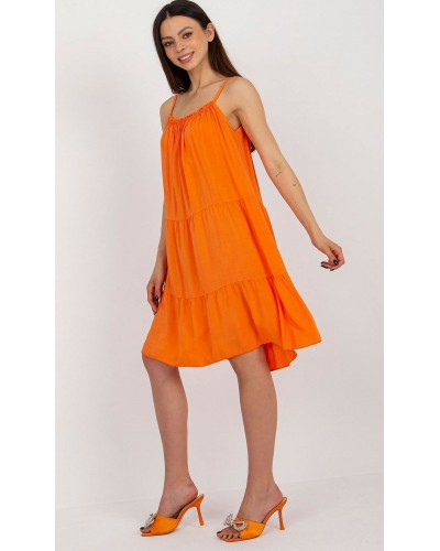 Rochie midi de vara din vascoza orange vaporoasa cu volane Amedia - dyandra.ro