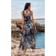 Rochie lunga de vara din chiffon bleumarin cu flori vaporoasa petrecuta Kosima Rochie lunga de vara din chiffon bleumarin cu flori vaporoasa petrecuta Kosima 4 - dyandra.ro