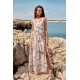 Rochie de vara lunga, din chiffon bej cu flori, vaporoasa, Kosima Rochie de vara lunga, din chiffon bej cu flori, vaporoasa, Kosima 2 - dyandra.ro