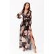Rochie de vara lunga din voal neagra cu flori vaporoasa cu maneca lunga Anamaria 4 - dyandra.ro