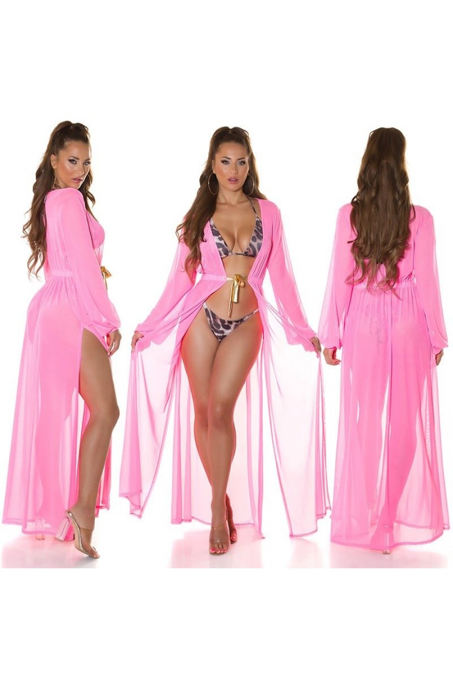 Rochie pareo de plaja, lunga, roz bombon, cu decupaje sexy, Kathrin Rochie pareo de plaja, lunga, roz bombon, cu decupaje sexy, Kathrin 4 - dyandra.ro
