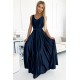Rochie lunga din satin bleumarin navy Cindy 2 - dyandra.ro