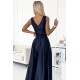Rochie lunga din satin bleumarin navy Cindy 5 - dyandra.ro