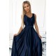 Rochie lunga din satin bleumarin navy Cindy 6 - dyandra.ro