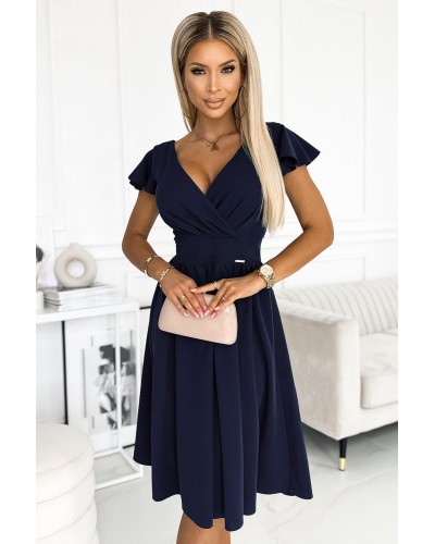 Rochie midi bleumarin navy petrecuta in clos Klotilda - dyandra.ro