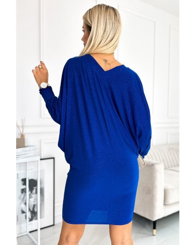 Rochie scurta albastra cu glitter cu maneca lunga tip liliac Deandra Rochie scurta albastra cu glitter cu maneca lunga tip liliac Deandra - dyandra.ro