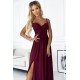 Rochie lunga din brocard burgundy crapata pe picior Carlyn 6 - dyandra.ro