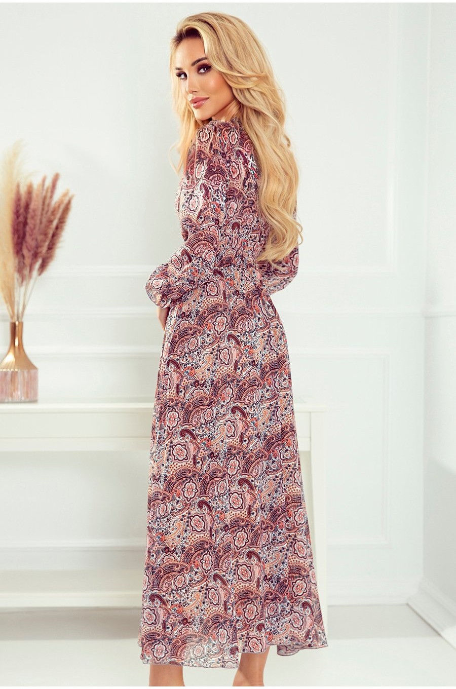 Rochie midi din chiffon maro boho Carly Rochie midi din chiffon maro boho Carly 2 - dyandra.ro