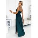 Rochie lunga verde sticla din brocard crapata pe picior Carlyn 3 - dyandra.ro