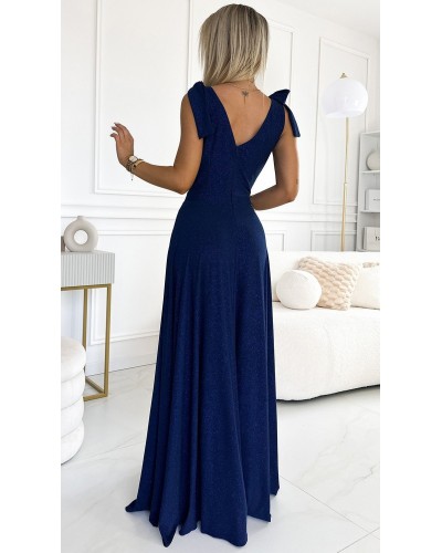 Rochie lunga cu glitter bleumarin navy petrecuta Soranya - dyandra.ro