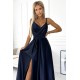Rochie lunga din satin bleumarin Juliett 6 - dyandra.ro