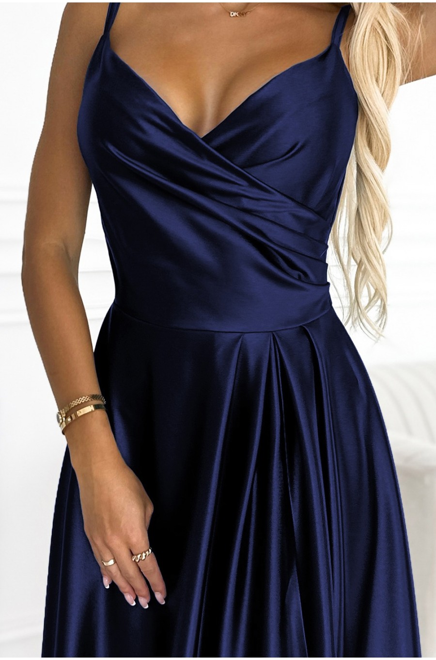 Rochie lunga eleganta din satin bleumarin vaporoasa petrecuta Scarlett 5 - dyandra.ro