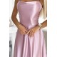 Rochie lunga din satin roz prafuit cu umerii goi Pearl 7 - dyandra.ro