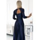 Rochie eleganta lunga din satin si dantela bleumarin cu maneca trei sferturi Allegria 5 - dyandra.ro