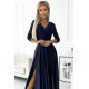 Rochie eleganta lunga din satin si dantela bleumarin cu maneca trei sferturi Allegria 6 - dyandra.ro