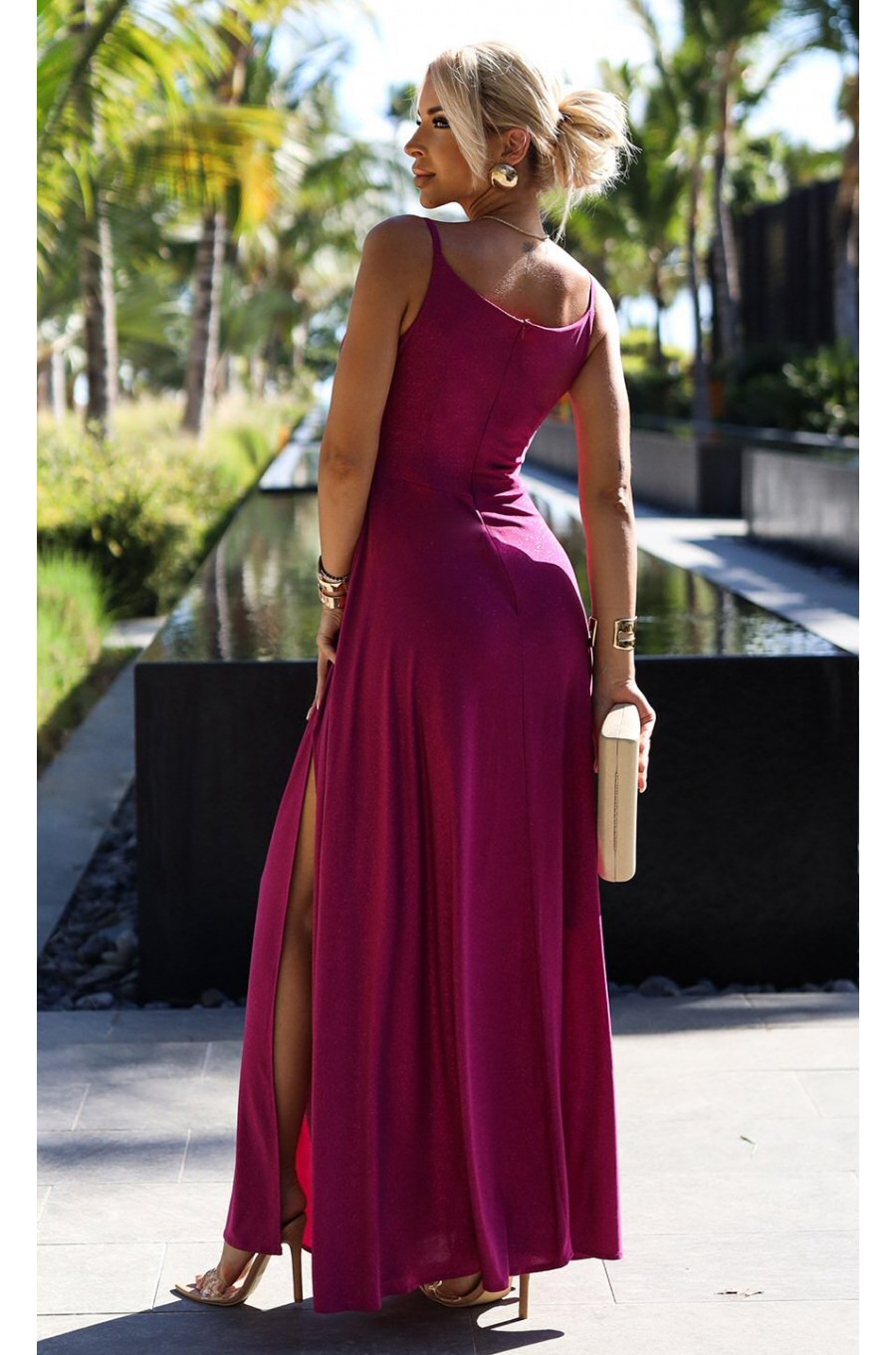 Rochie eleganta lunga din glitter burgundy Scarlett 2 - dyandra.ro