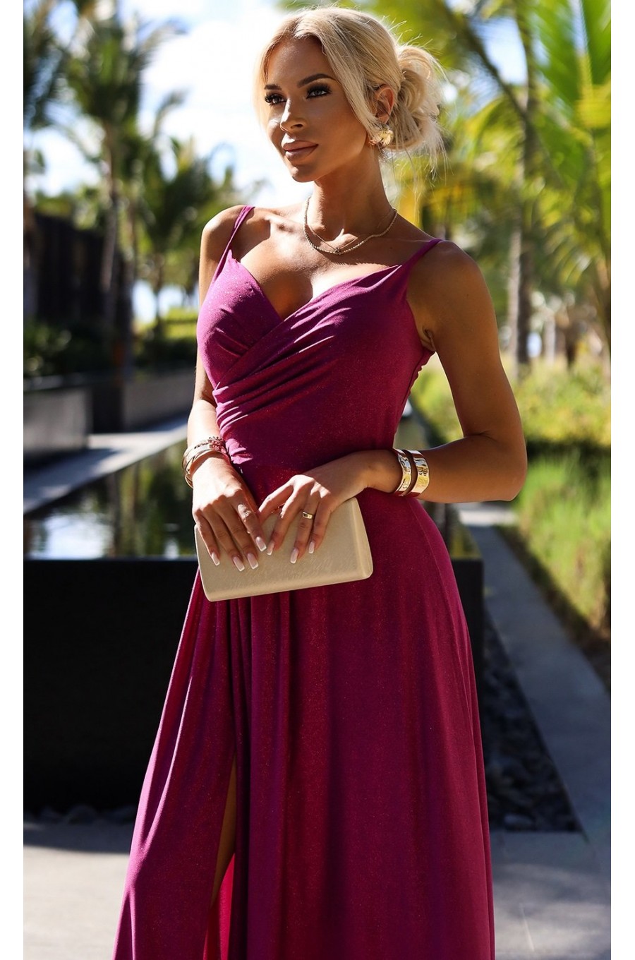 Rochie eleganta lunga din glitter burgundy Scarlett 3 - dyandra.ro