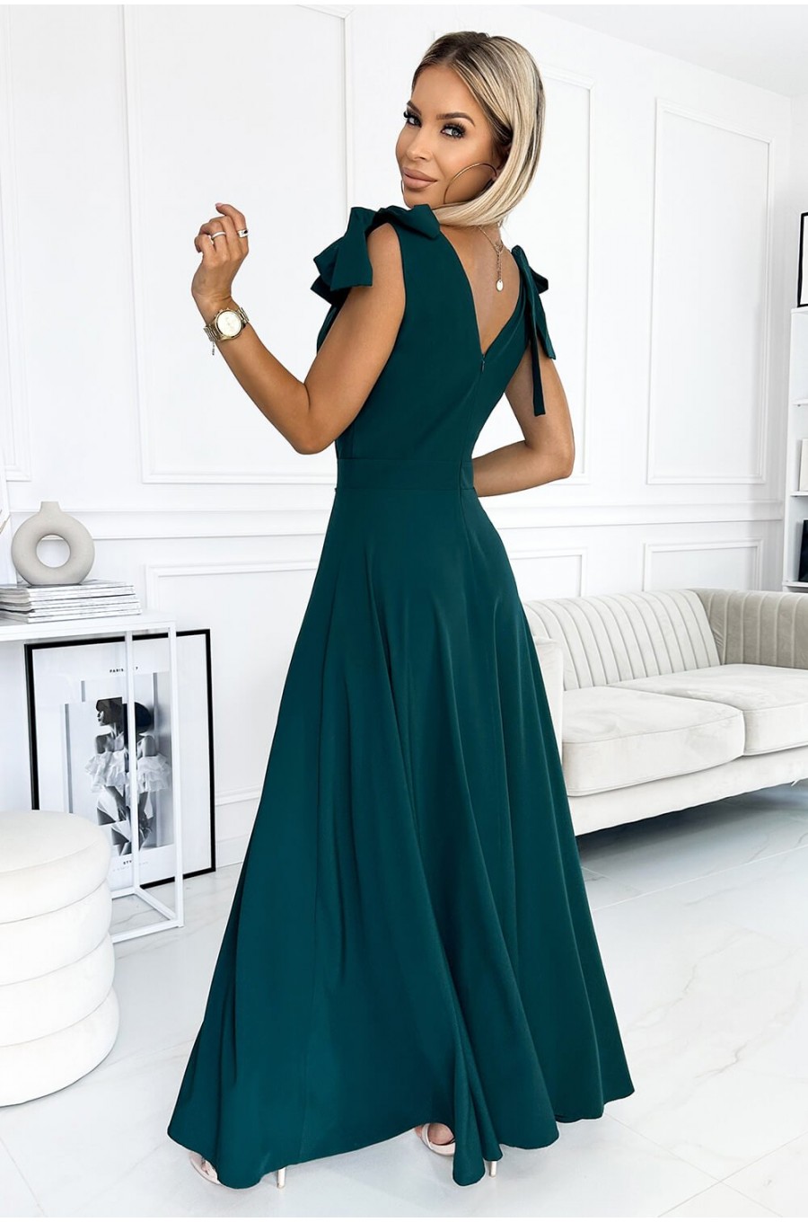 Rochie lunga eleganta verde petrecuta Soranya Rochie lunga eleganta verde petrecuta Soranya 2 - dyandra.ro