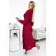 Rochie eleganta plisata lunga, din chiffon burgundy, cu maneca lunga, vaporoasa, Vaneira 3 - dyandra.ro