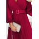 Rochie eleganta plisata lunga, din chiffon burgundy, cu maneca lunga, vaporoasa, Vaneira 4 - dyandra.ro