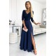 Rochie lunga cu dantela pe bust, bleumarin, cu maneca trei sferturi, Allegria 2 - dyandra.ro