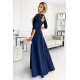 Rochie lunga cu dantela pe bust, bleumarin, cu maneca trei sferturi, Allegria 3 - dyandra.ro