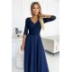 Rochie lunga cu dantela pe bust, bleumarin, cu maneca trei sferturi, Allegria 4 - dyandra.ro