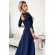 Rochie lunga cu dantela pe bust, bleumarin, cu maneca trei sferturi, Allegria 5 - dyandra.ro
