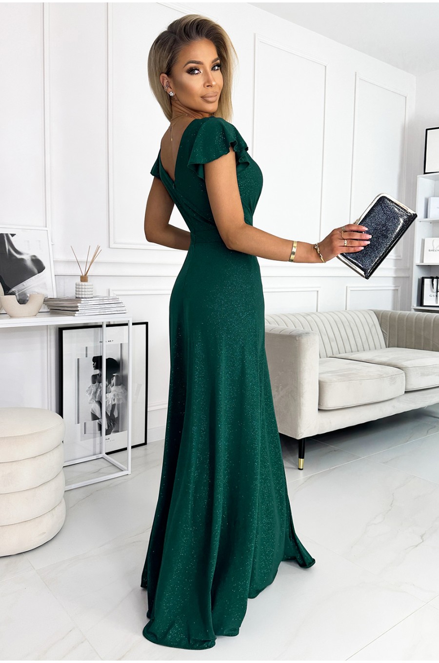 Rochie lunga verde din glitter petrecuta crapata pe picior Cristaliza Rochie lunga verde din glitter petrecuta crapata pe picior Cristaliza 2 - dyandra.ro