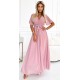 Rochie lunga roz prafuit, cu bustul plisat, vaporoasa, petrecuta, Munisse 2 - dyandra.ro