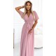 Rochie lunga roz prafuit, cu bustul plisat, vaporoasa, petrecuta, Munisse 4 - dyandra.ro