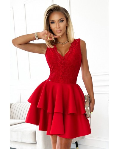 Rochie baby doll rosie cu volane suprapuse Abby  Rochie baby doll rosie cu volane suprapuse Abby  - dyandra.ro