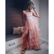 Rochie lunga cu pene din tul roz pal Dana 2 - dyandra.ro