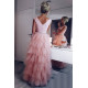 Rochie lunga cu pene din tul roz pal Dana 3 - dyandra.ro