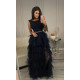 Rochie lunga din tul bleumarin cu pene  Dana 2 - dyandra.ro