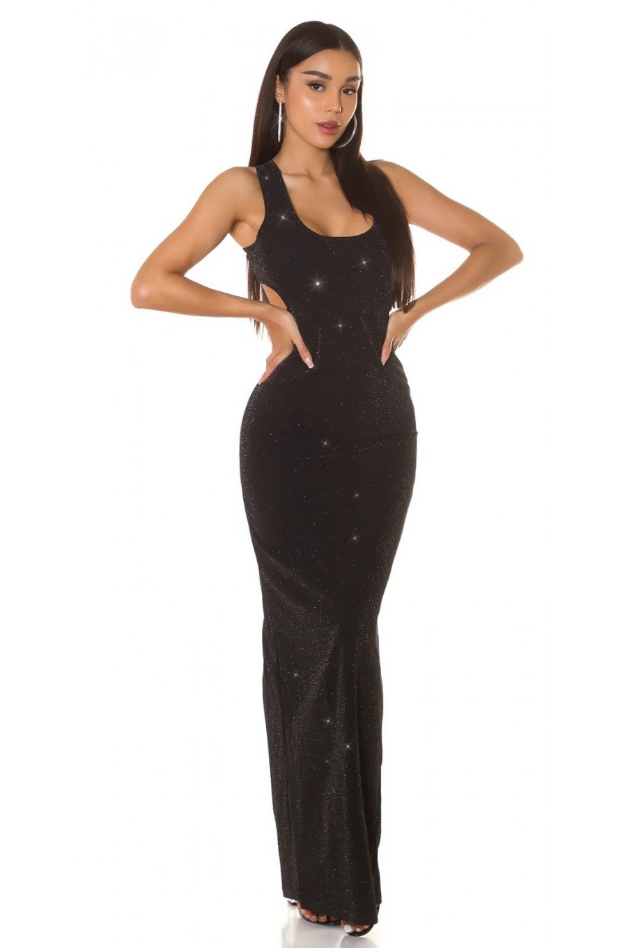 Rochie de seara lunga, glitter, neagra, mulata, cu bretele in X pe spate, Lilou Rochie de seara lunga, glitter, neagra, mulata, cu bretele in X pe spate, Lilou 5 - dyandra.ro