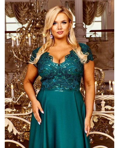 Rochie marime mare eleganta lunga verde dantela si broderie Arianza - dyandra.ro
