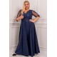 Rochie lunga eleganta in marimi mari din dantela si brocard bleumarin Adalyze 3 - dyandra.ro