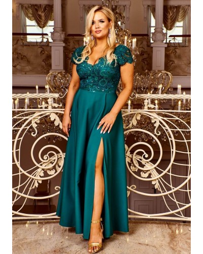 Rochie marime mare eleganta lunga verde dantela si broderie Arianza - dyandra.ro