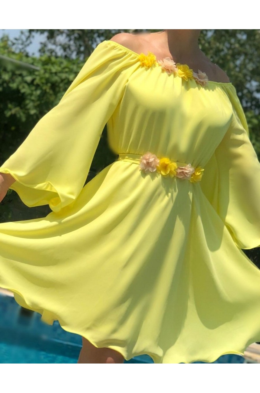 Rochie scurta galbena din voal vaporoasa Raisa Rochie scurta galbena din voal vaporoasa Raisa 1 - dyandra.ro