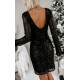 Rochie scurta neagra mulata din paiete cu maneca lunga Twinkle 3 - dyandra.ro