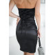 Rochie satin neagra scurta mulata cu umeri goi si trandafir pe bust GlamyLuxe 3 - dyandra.ro