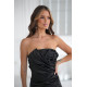 Rochie satin neagra scurta mulata cu umeri goi si trandafir pe bust GlamyLuxe 5 - dyandra.ro