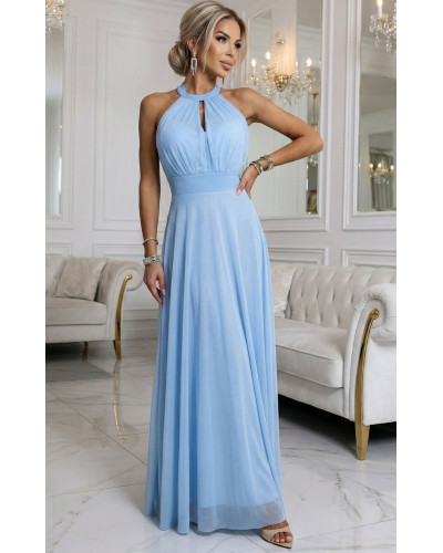 Rochie lunga din tulle baby bleu vaporoasa Selline - dyandra.ro