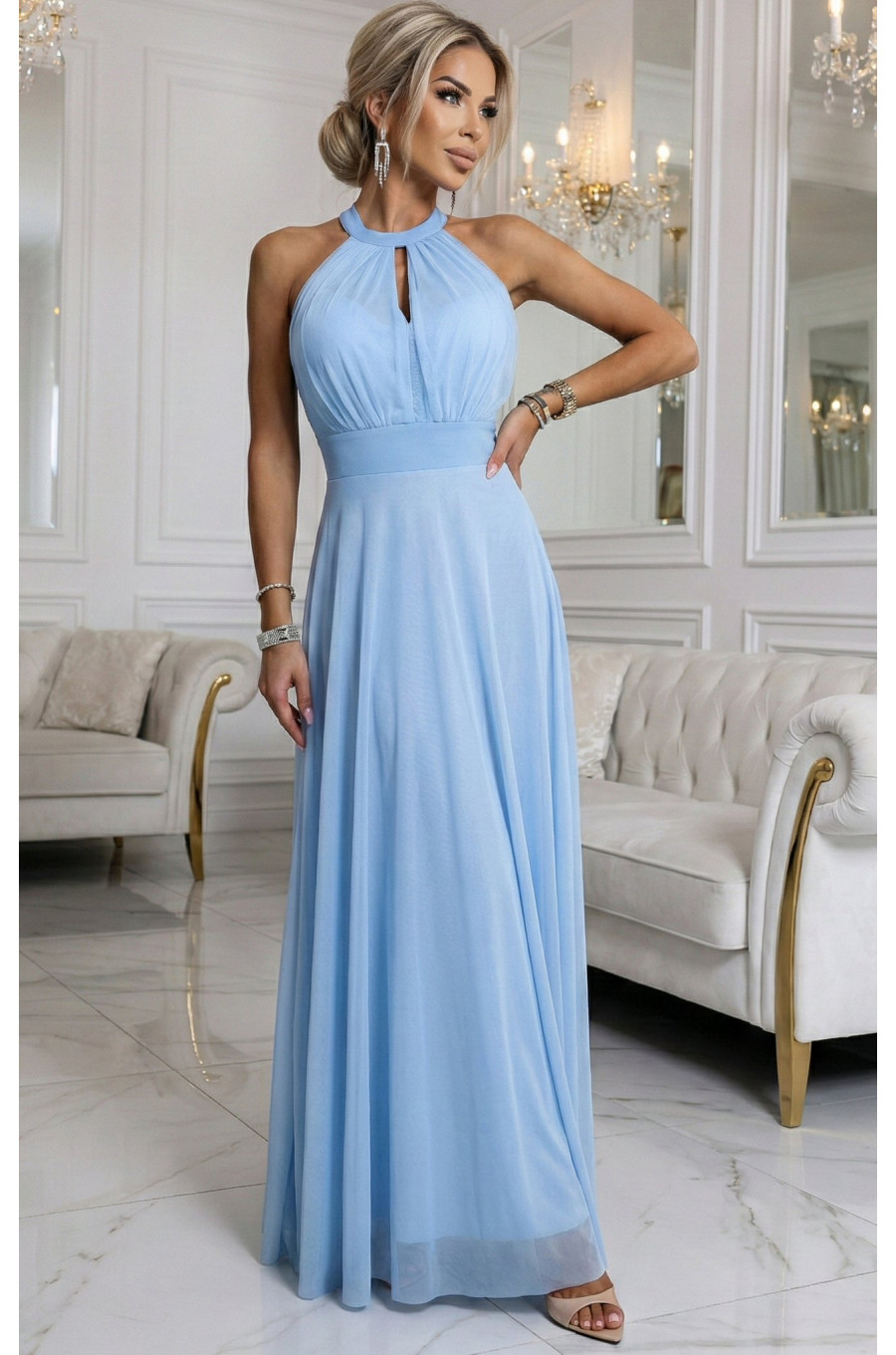 Rochie lunga din tulle baby bleu vaporoasa Selline 1 - dyandra.ro