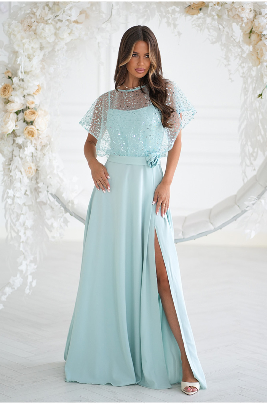 Rochie eleganta lunga menta cu paiete vaporoasa Azaliya Rochie eleganta lunga menta cu paiete vaporoasa Azaliya 3 - dyandra.ro